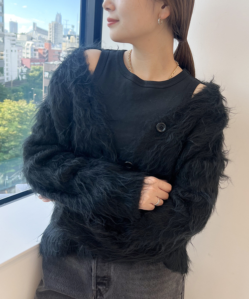 JOURNAL STANDARD（ジャーナルスタンダード）の「シャギーVネックカーディガン（カーディガン/ボレロ・レディース・ブラック/グレー/ホワイト・FREE）」の8枚目の写真