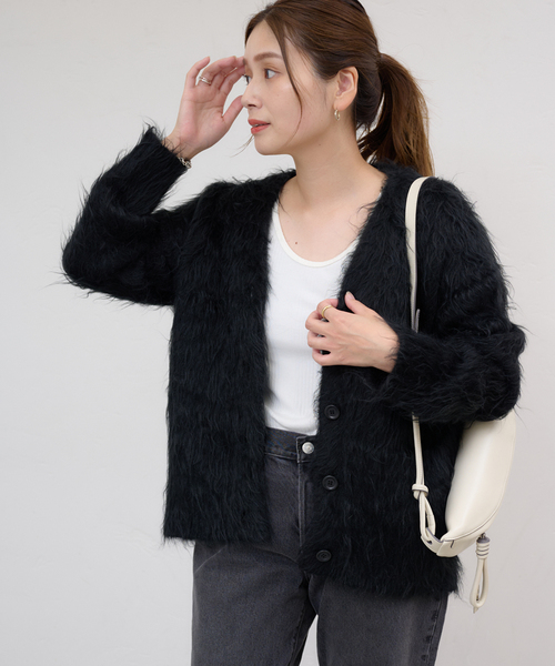 JOURNAL STANDARD（ジャーナルスタンダード）の「シャギーVネックカーディガン（カーディガン/ボレロ・レディース・ブラック/グレー/ホワイト・FREE）」の10枚目の写真