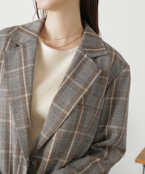 FREE'S MART(フリーズマート)の「◆<セットアップ対応>シングルミドル丈オーバーサイズジャケット(テーラードジャケット・レディース・グレー系その他/ブラウン/ブラウン系その他・SMALL/MEDIUM)」の9枚目の写真