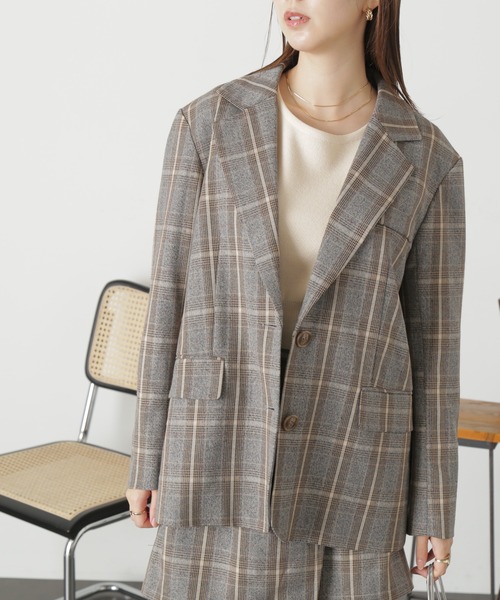FREE'S MART(フリーズマート)の「◆<セットアップ対応>シングルミドル丈オーバーサイズジャケット(テーラードジャケット・レディース・グレー系その他/ブラウン/ブラウン系その他・SMALL/MEDIUM)」の4枚目の写真