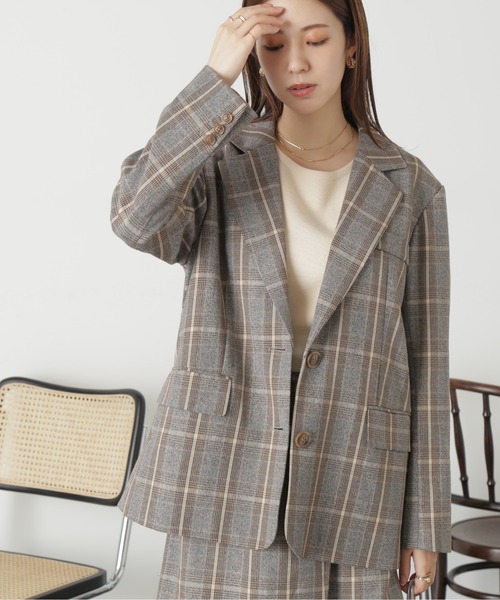 FREE'S MART(フリーズマート)の「◆<セットアップ対応>シングルミドル丈オーバーサイズジャケット(テーラードジャケット・レディース・グレー系その他/ブラウン/ブラウン系その他・SMALL/MEDIUM)」の5枚目の写真