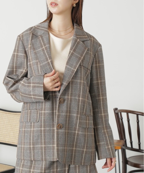 FREE'S MART(フリーズマート)の「◆<セットアップ対応>シングルミドル丈オーバーサイズジャケット(テーラードジャケット・レディース・グレー系その他/ブラウン/ブラウン系その他・SMALL/MEDIUM)」の6枚目の写真