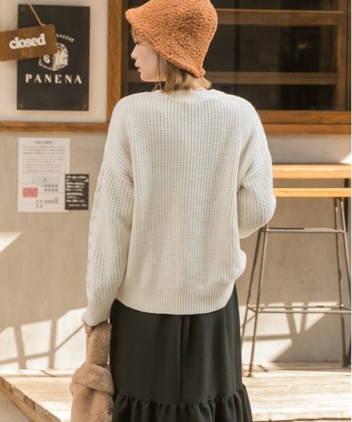 ad thie ニット セーター ケーブル柄 クルーネック レディース