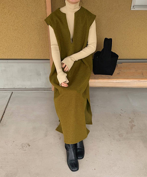 c.u.l(シーユーエル)の「キーネックワンピース culw561(ワンピース・レディース・ブラウン/ブラック/アイボリー・FREE)」の3枚目の写真