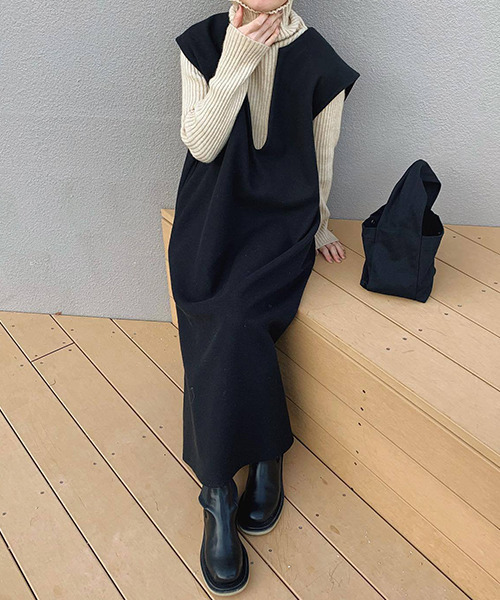 c.u.l(シーユーエル)の「キーネックワンピース culw561(ワンピース・レディース・ブラウン/ブラック/アイボリー・FREE)」の4枚目の写真