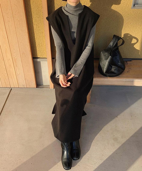 c.u.l(シーユーエル)の「キーネックワンピース culw561(ワンピース・レディース・ブラウン/ブラック/アイボリー・FREE)」の9枚目の写真