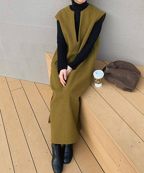 c.u.l(シーユーエル)の「キーネックワンピース culw561(ワンピース・レディース・ブラウン/ブラック/アイボリー・FREE)」の12枚目の写真