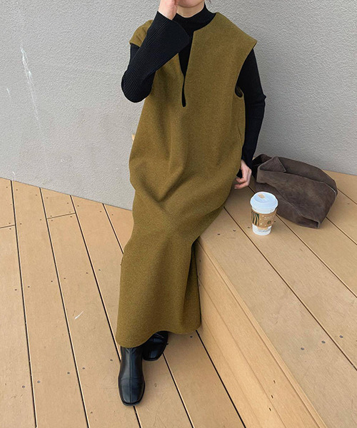 c.u.l(シーユーエル)の「キーネックワンピース culw561(ワンピース・レディース・ブラウン/ブラック/アイボリー・FREE)」の14枚目の写真