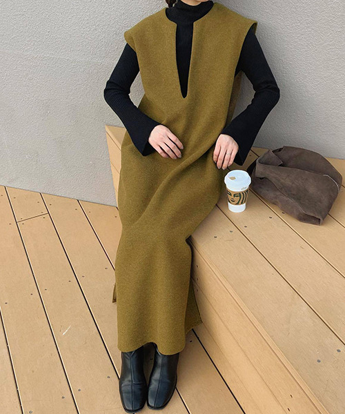 c.u.l(シーユーエル)の「キーネックワンピース culw561(ワンピース・レディース・ブラウン/ブラック/アイボリー・FREE)」の15枚目の写真