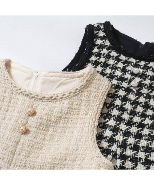 apres les cours（アプレレクール）の「【フォーマル対応】ツイードジャンパースカート＿アプレレクールマシェリ（ジャンパースカート・キッズ・アイボリー/ブラック・130/140/120/110/80/100/90）」の4枚目の写真