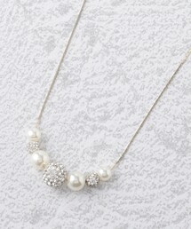 ◆【セレモニー】フェイクパール＆パヴェスライダーネックレス