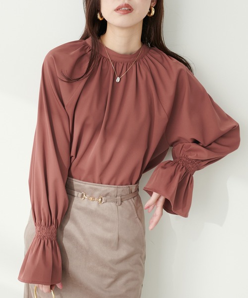natural couture(ナチュラルクチュール)の「とろみ素材フレアスリーブチュニック(シャツ/ブラウス・レディース・その他2/その他1/レンガ/オフホワイト・FREE)」の10枚目の写真