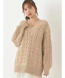 earth music&ecology | ざっくりVネックケーブルニットプルオーバー(ニット/セーター)