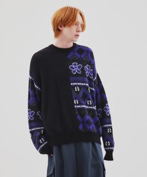 tk.TAKEO KIKUCHI | ソフトベルベッドライク キカガク＆フェアアイル柄ニット(ニット/セーター)