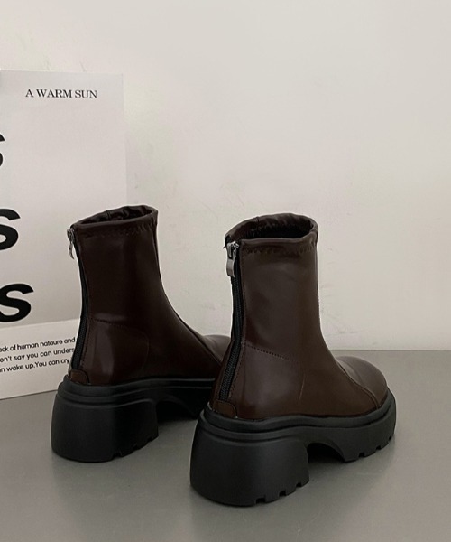 LAC-VERT（ラック・ヴェール）の「ソフトPU厚底ショートブーツ（ブーツ・レディース・ブラック/ダークブラウン・S/L/M）」の8枚目の写真