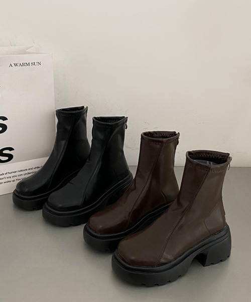 LAC-VERT（ラック・ヴェール）の「ソフトPU厚底ショートブーツ（ブーツ・レディース・ブラック/ダークブラウン・S/L/M）」の3枚目の写真
