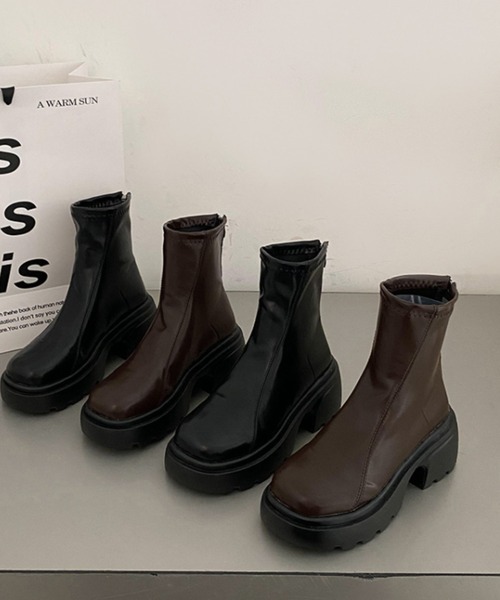 LAC-VERT（ラック・ヴェール）の「ソフトPU厚底ショートブーツ（ブーツ・レディース・ブラック/ダークブラウン・S/L/M）」の14枚目の写真