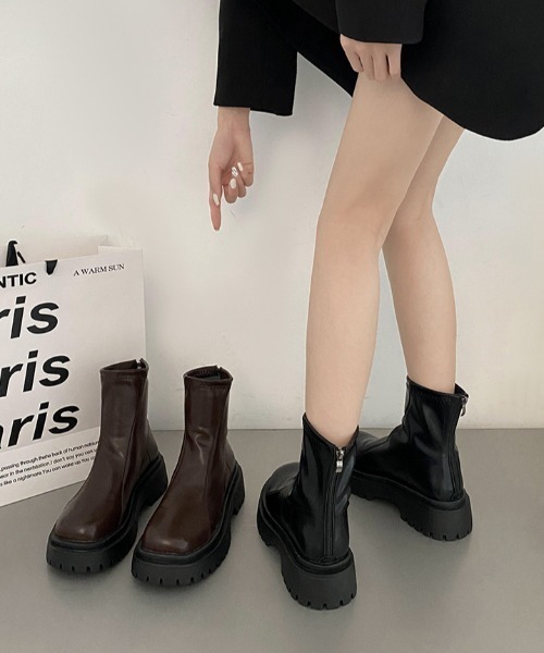 LAC-VERT（ラック・ヴェール）の「ソフトPU厚底ショートブーツ（ブーツ・レディース・ブラック/ダークブラウン・S/L/M）」の10枚目の写真