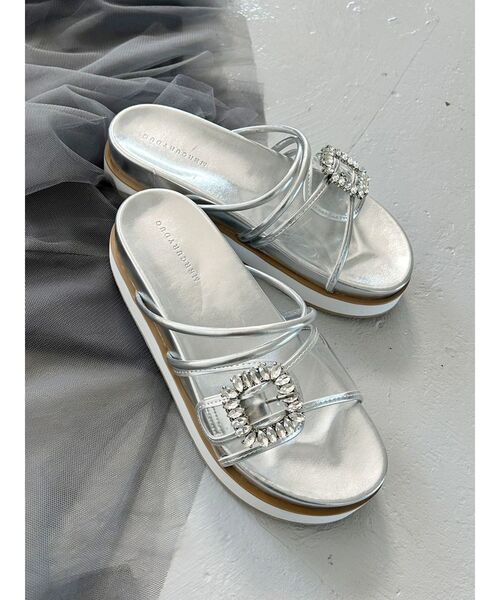 MERCURYDUO（マーキュリーデュオ）の「ビジューバイカラークリアサンダル（サンダル・レディース・ダークブラウン/ベージュ/オフホワイト/シルバー/ブルー/ゴールド/ブラック・38/36）」の6枚目の写真