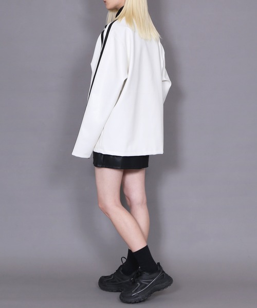 Figments（フィグメンツ）の「サイドラインバイカージャケット（ライダースジャケット・レディース・ブラック/ホワイト・SMALL/MEDIUM）」の15枚目の写真