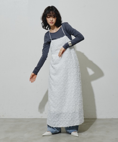 Aunt Marie's（アントマリーズ）の「ヘアリージャガードバッククロスキャミワンピース（ワンピース・レディース・ホワイト/ナチュラル/ブラック・FREE）」の6枚目の写真