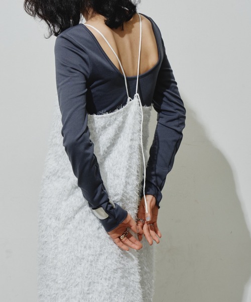 Aunt Marie's（アントマリーズ）の「ヘアリージャガードバッククロスキャミワンピース（ワンピース・レディース・ホワイト/ナチュラル/ブラック・FREE）」の12枚目の写真