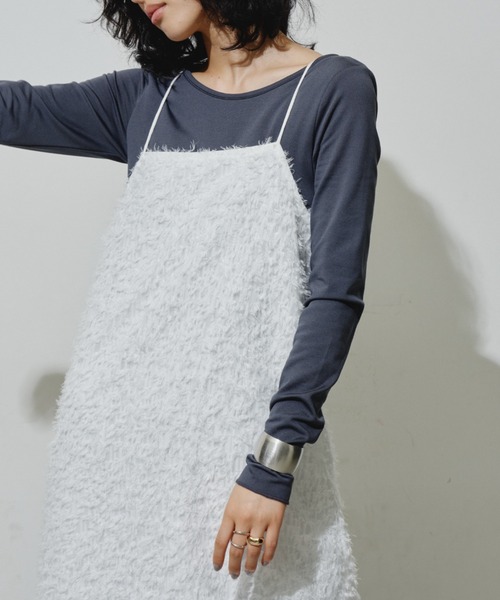 Aunt Marie's（アントマリーズ）の「ヘアリージャガードバッククロスキャミワンピース（ワンピース・レディース・ホワイト/ナチュラル/ブラック・FREE）」の16枚目の写真