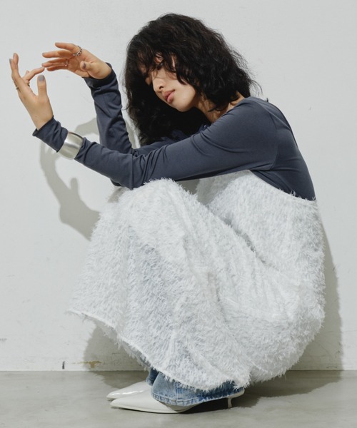 Aunt Marie's（アントマリーズ）の「ヘアリージャガードバッククロスキャミワンピース（ワンピース・レディース・ホワイト/ナチュラル/ブラック・FREE）」の19枚目の写真