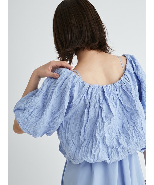 emmi(エミ)の「【emmi atelier】ワッシャーコンビコクーンワンピース(ワンピース・レディース・ブラウン/オフホワイト/ライトブルー・0/1)」の10枚目の写真