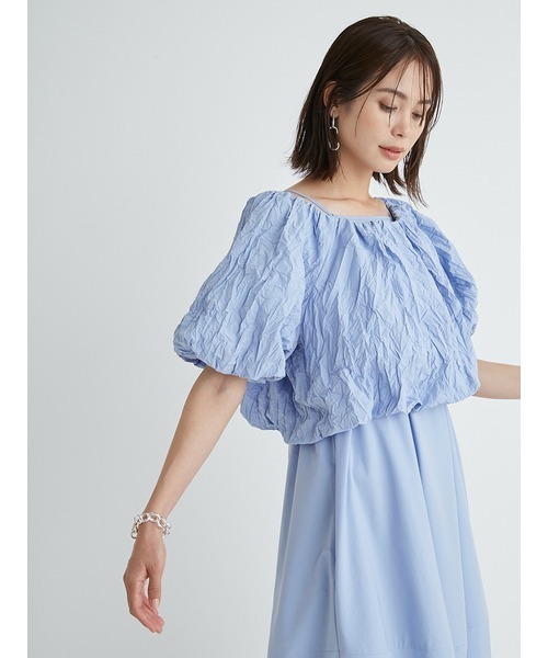 emmi(エミ)の「【emmi atelier】ワッシャーコンビコクーンワンピース(ワンピース・レディース・ブラウン/オフホワイト/ライトブルー・0/1)」の20枚目の写真