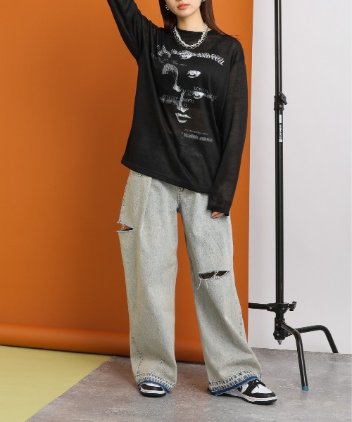 SIGNAL SPORTS（シグナルスポーツ）の「SIGNAL SPORTS/グラフィックデザインシアーロンT（Tシャツ/カットソー・レディース・ホワイト/ブラック/ピンク・FREE）」の8枚目の写真