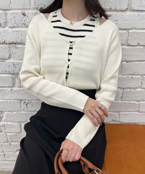 one after another NICE CLAUP(ワンアフターアナザーナイスクラップ)の「【WEB限定商品】アメスリニット×ニットカーディガンセット(アンサンブル・レディース・アイボリー/ブラック・FREE)」の7枚目の写真