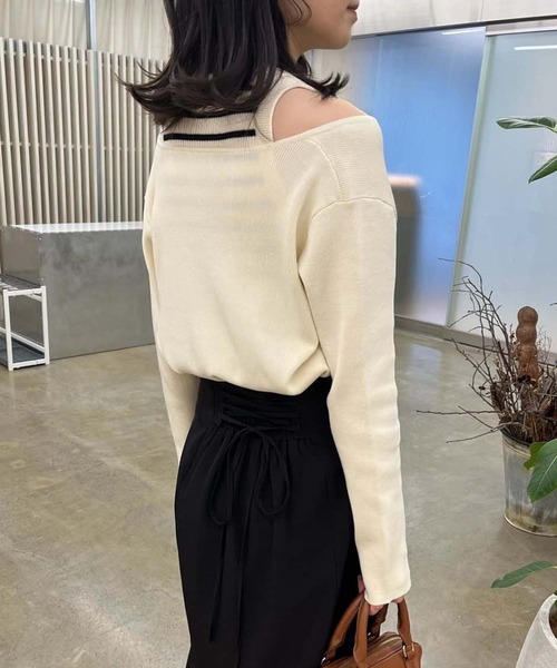 one after another NICE CLAUP(ワンアフターアナザーナイスクラップ)の「【WEB限定商品】アメスリニット×ニットカーディガンセット(アンサンブル・レディース・アイボリー/ブラック・FREE)」の5枚目の写真