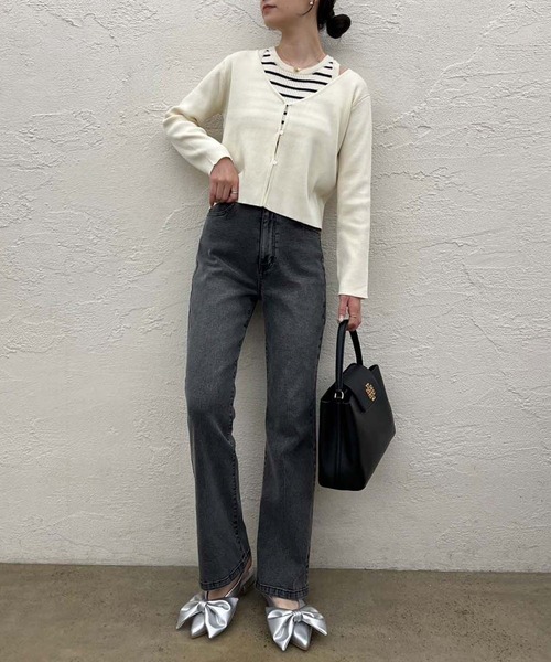 one after another NICE CLAUP(ワンアフターアナザーナイスクラップ)の「【WEB限定商品】アメスリニット×ニットカーディガンセット(アンサンブル・レディース・アイボリー/ブラック・FREE)」の12枚目の写真