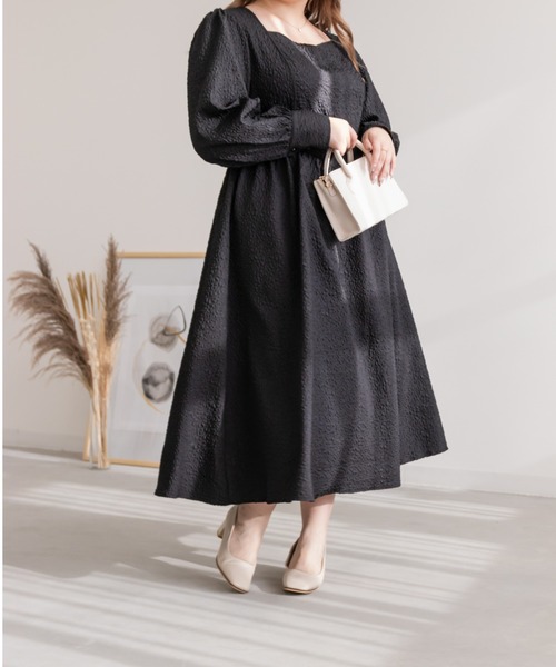 CLETTE(クレット)の「ウエスト切替マトラッセワンピース(ワンピース・レディース・ラベンダー/ブラック・LL/3L/4L)」の2枚目の写真