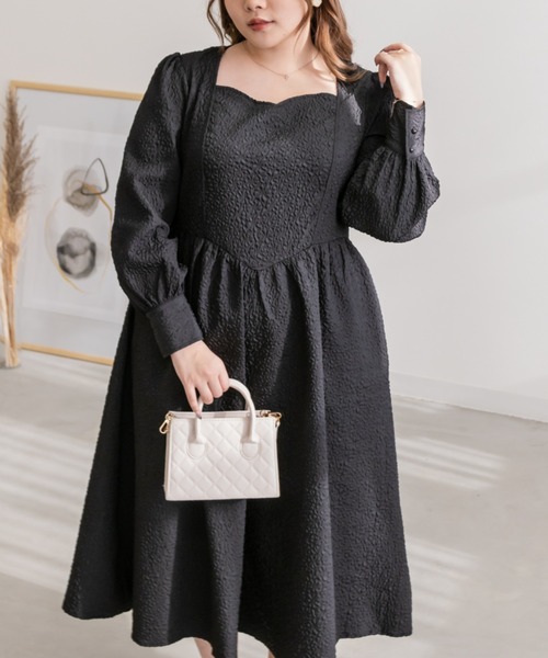 CLETTE(クレット)の「ウエスト切替マトラッセワンピース(ワンピース・レディース・ラベンダー/ブラック・LL/3L/4L)」の7枚目の写真