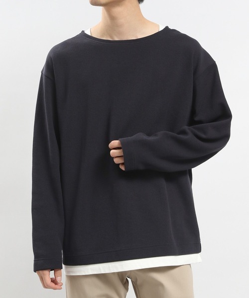 GLOBAL WORK Smile Seed Store(グローバルワーク スマイルシードストア)の「ダブルフェイスボートネック長袖/984197(Tシャツ/カットソー・メンズ・ネイビー/ベージュ/ブラック・SMALL/X-LARGE/MEDIUM/LARGE)」の1枚目の写真