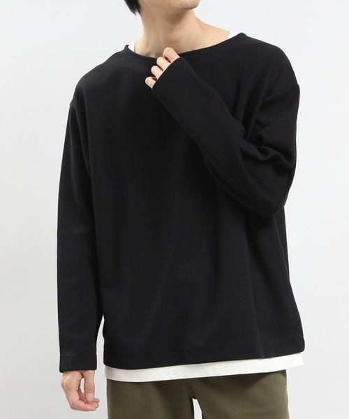 GLOBAL WORK Smile Seed Store(グローバルワーク スマイルシードストア)の「ダブルフェイスボートネック長袖/984197(Tシャツ/カットソー・メンズ・ネイビー/ベージュ/ブラック・SMALL/X-LARGE/MEDIUM/LARGE)」の2枚目の写真