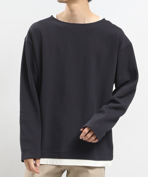 GLOBAL WORK Smile Seed Store(グローバルワーク スマイルシードストア)の「ダブルフェイスボートネック長袖/984197(Tシャツ/カットソー・メンズ・ネイビー/ベージュ/ブラック・SMALL/X-LARGE/MEDIUM/LARGE)」の4枚目の写真