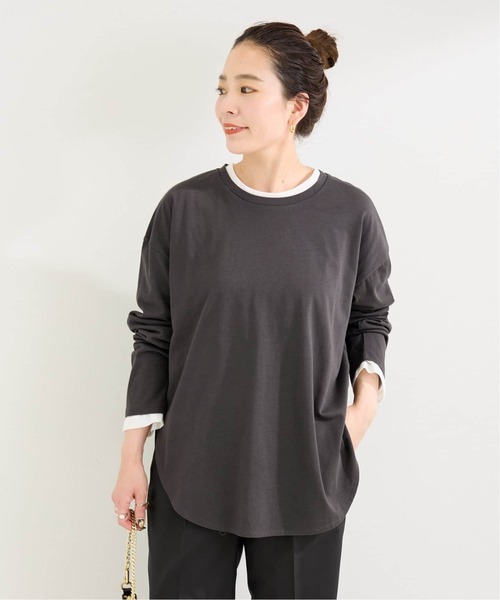 B.C STOCK(ベーセーストック)の「《追加3》裾ラウンドロンTEE(Tシャツ/カットソー・レディース・ホワイト/ブラック系その他/ブラック・FREE)」の7枚目の写真