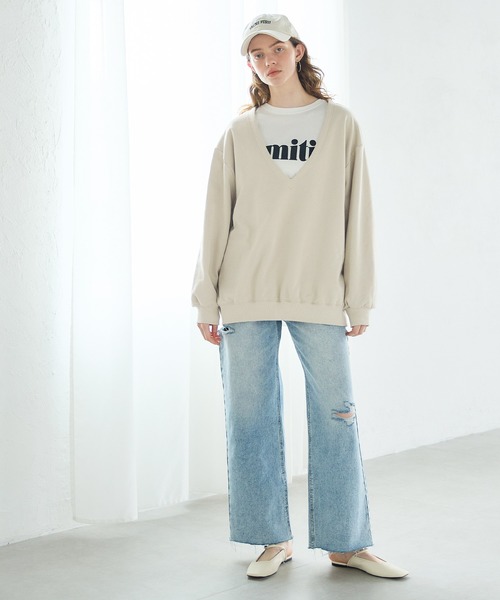 coca(coca)(コカ)の「【WEB限定セール】Vネックコットンスウェット(スウェット・レディース・アイボリー/ライトベージュ・L/M)」の9枚目の写真