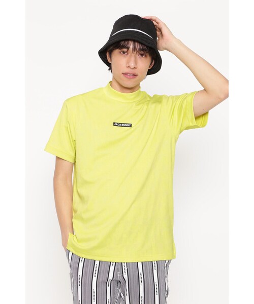 Jack Bunny!!(ジャックバニー)の「【Jack Bunny!!】ロゴジャガード 半袖モックネックカットソー(Tシャツ/カットソー・メンズ・ブラック/ベージュ/イエロー/ホワイト・MEDIUM/LARGE/X-LARGE)」の1枚目の写真