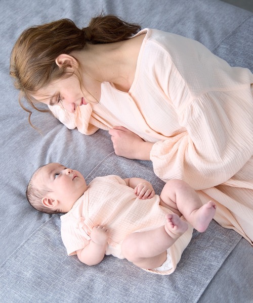 セール】コットン100％ ダブルガーゼ ボリューム袖ネグリジェ/長袖