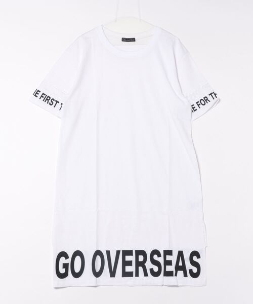 GLAMOROUS JANE(グラマラスジェーン)の「袖メッシュ切替バック裾ロゴプリントTシャツワンピース(ワンピース・レディース・ブラック/カーキ/オフホワイト・M)」の7枚目の写真