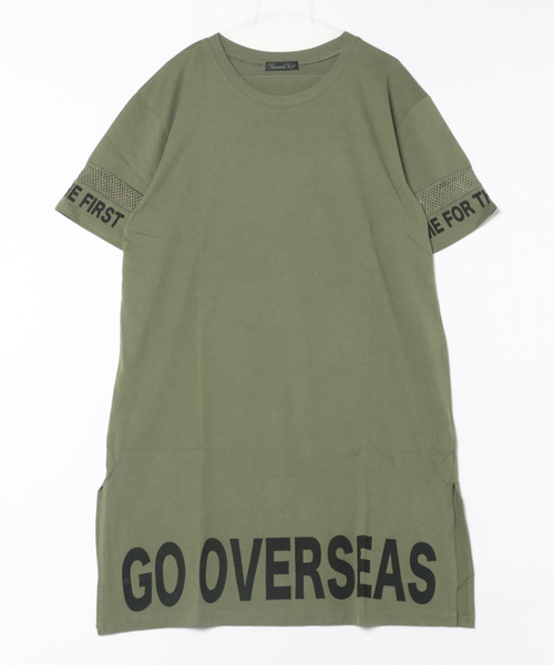 GLAMOROUS JANE(グラマラスジェーン)の「袖メッシュ切替バック裾ロゴプリントTシャツワンピース(ワンピース・レディース・ブラック/カーキ/オフホワイト・M)」の5枚目の写真