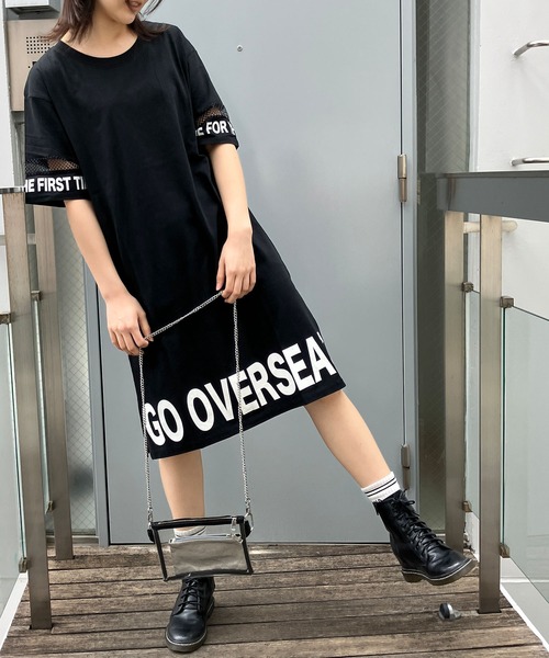 GLAMOROUS JANE(グラマラスジェーン)の「袖メッシュ切替バック裾ロゴプリントTシャツワンピース(ワンピース・レディース・ブラック/カーキ/オフホワイト・M)」の18枚目の写真