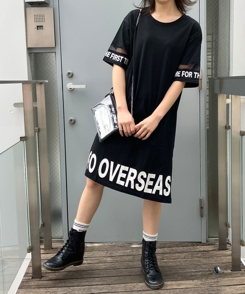 GLAMOROUS JANE(グラマラスジェーン)の「袖メッシュ切替バック裾ロゴプリントTシャツワンピース(ワンピース・レディース・ブラック/カーキ/オフホワイト・M)」の17枚目の写真