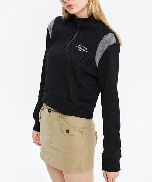 HOOK(フック)の「【HOOK】for girls 肩切り替えハーフジップ(スウェット・レディース・グレー/ブラック・L/M/S)」の13枚目の写真