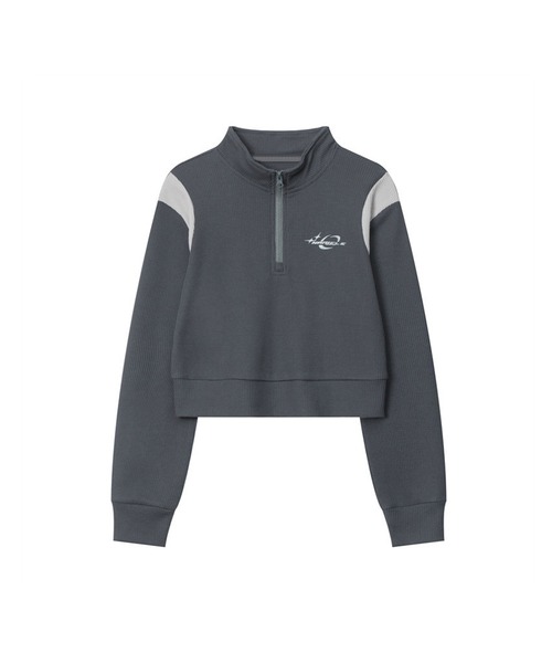 HOOK(フック)の「【HOOK】for girls 肩切り替えハーフジップ(スウェット・レディース・グレー/ブラック・L/M/S)」の6枚目の写真