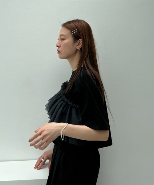 y/m（イム）の「チュールドッキングクロップドＴシャツ（Tシャツ/カットソー・レディース・ホワイト/ブラック・FREE）」の14枚目の写真